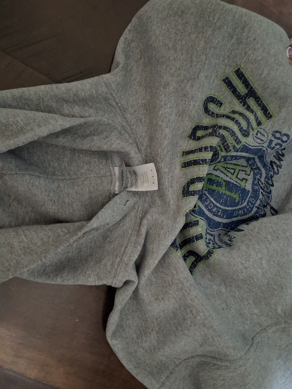 Gray Crewneck Sweatshirt with Blue & Green Chest Graphic